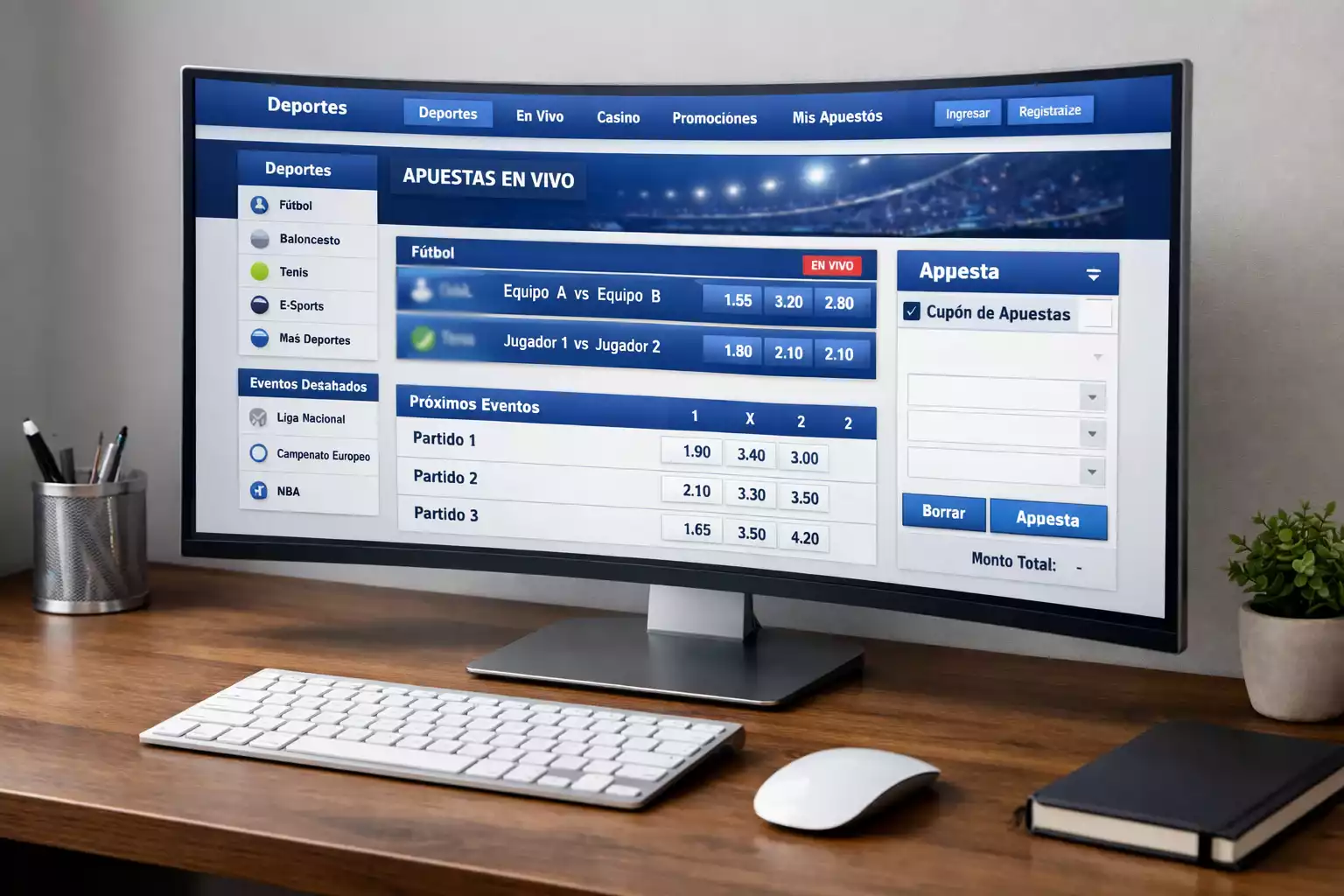 Comparación de interfaces de diferentes casas de apuestas en pantalla