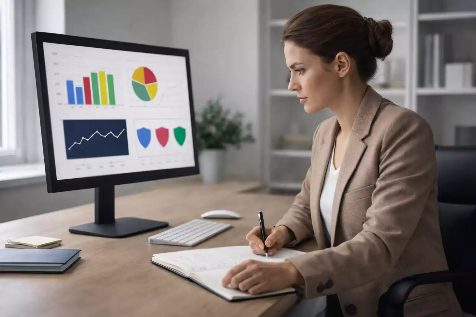 Persona concentrada analizando datos deportivos en escritorio ordenado