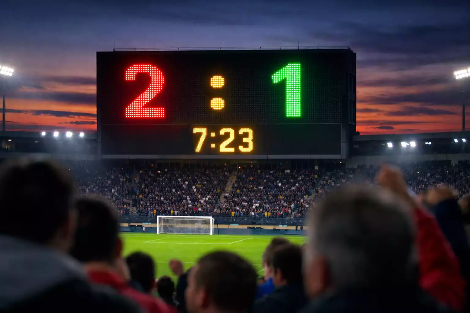 Marcador electrónico de estadio mostrando resultado de partido