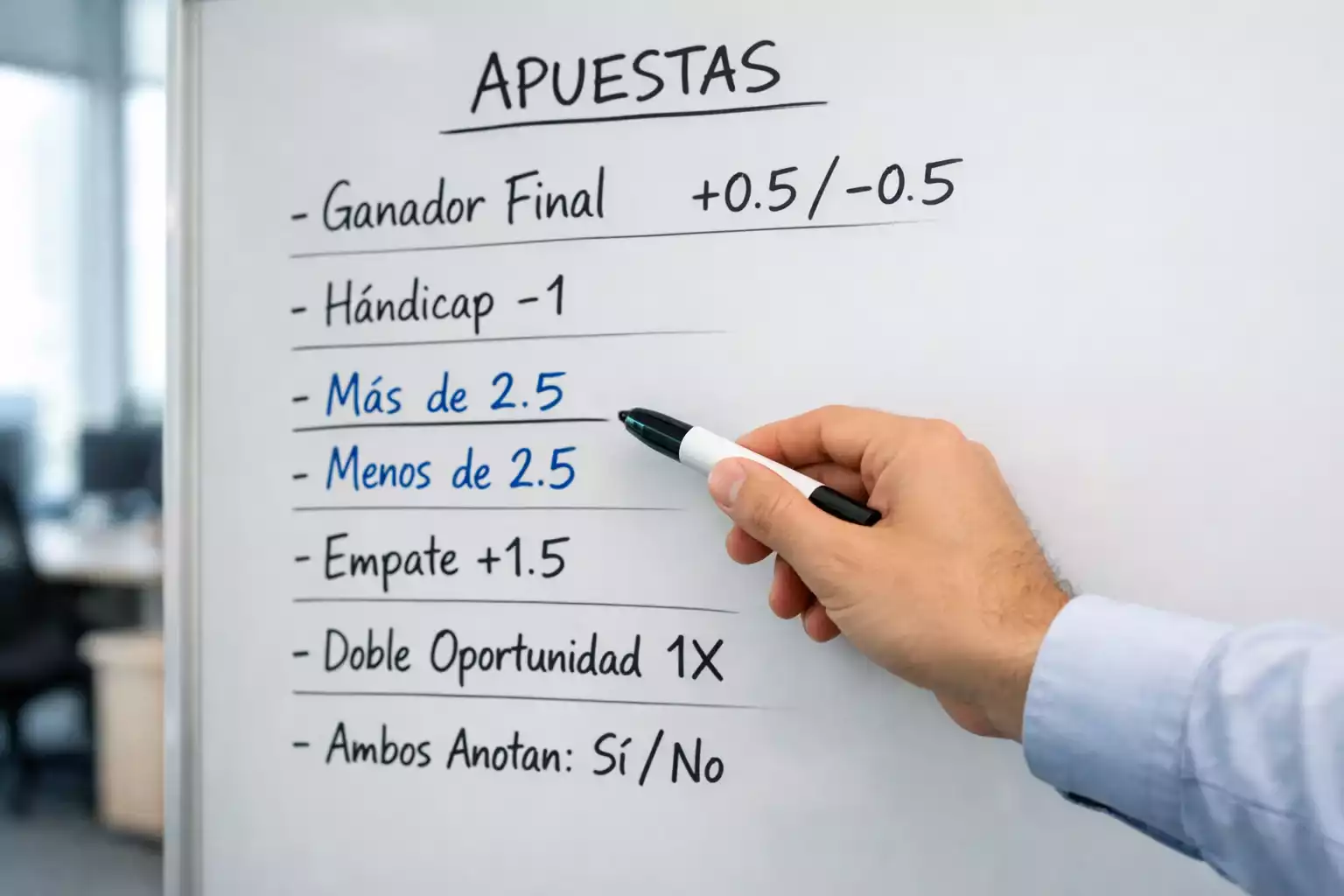 Pizarra con diferentes líneas de apuestas y cuotas escritas