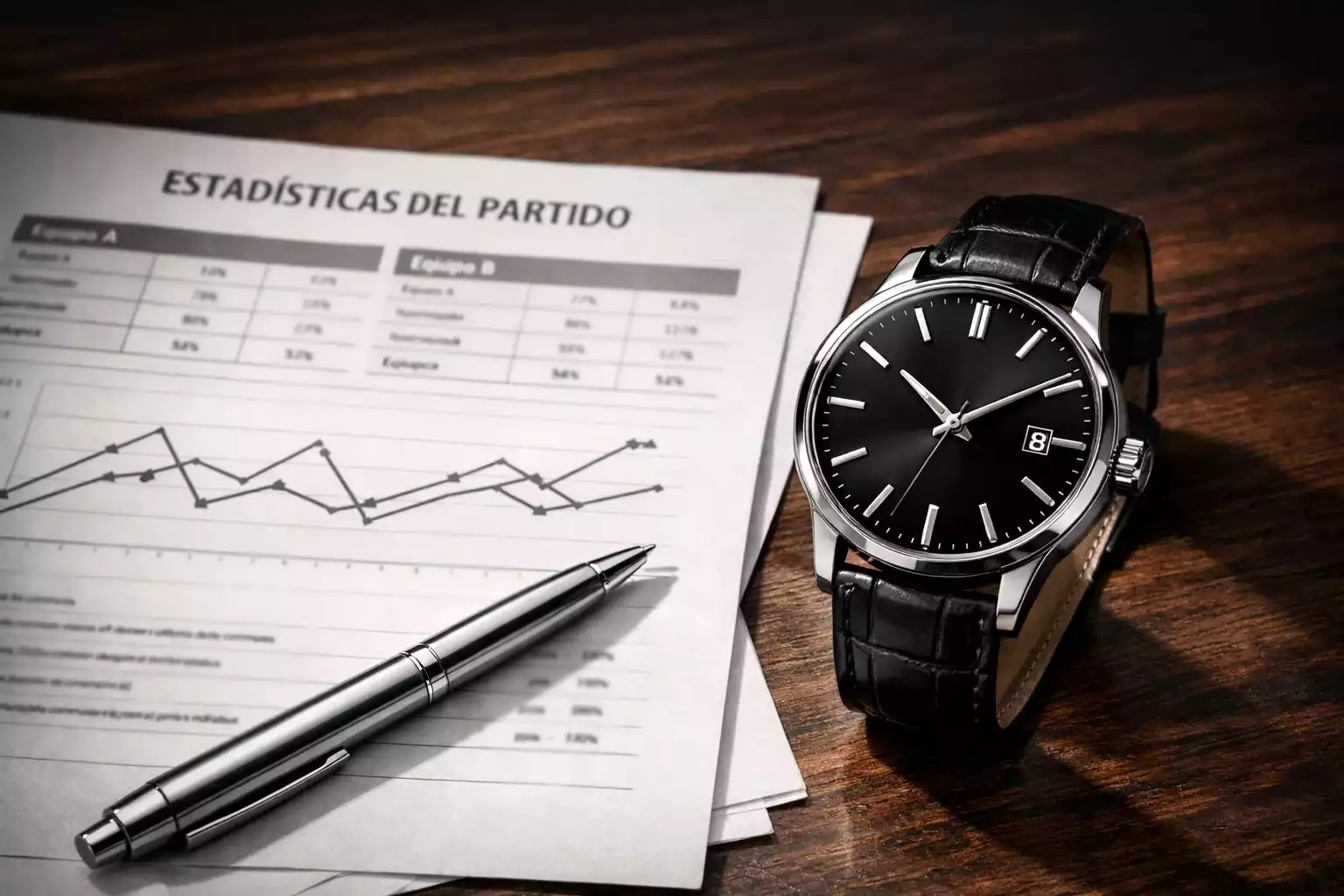 Reloj junto a estadísticas de partido simbolizando timing de apuestas